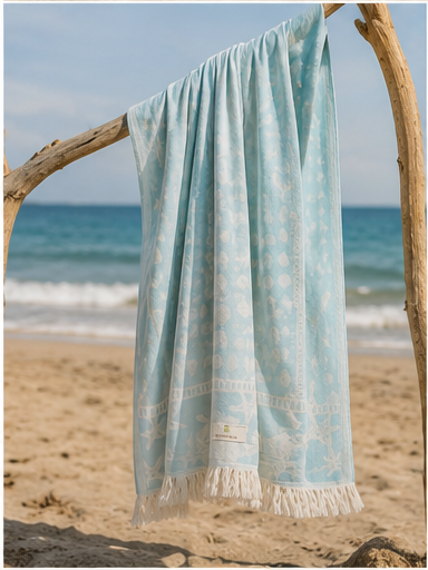 SunKiss Dubai Turkish Beach Towel – Sea Life Starfish Sky Blue | 100 x 80 cm Cotton Towel