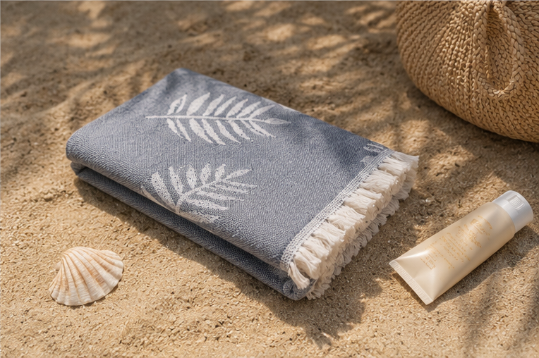 SunKiss Dubai Turkish Beach Towel – Grey Feather | 100 x 80 cm Cotton Towel