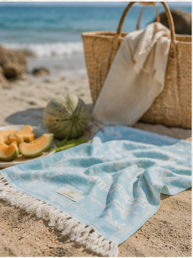 SunKiss Dubai Turkish Beach Towel – Sea Life Starfish Sky Blue | 100 x 80 cm Cotton Towel