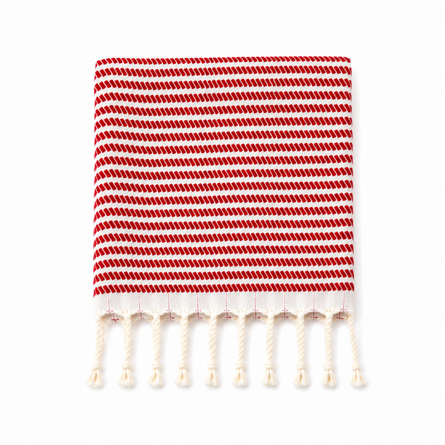 Turkish Cotton Hand Towel Red Stripes 45x90cm | Soft & Quick-Dry | SunKiss Dubai