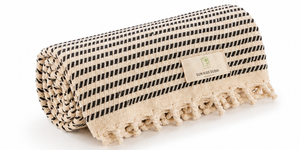 Turkish Cotton Hand Towel Black Stripes 45x90cm | Soft & Quick-Dry | SunKiss Dubai