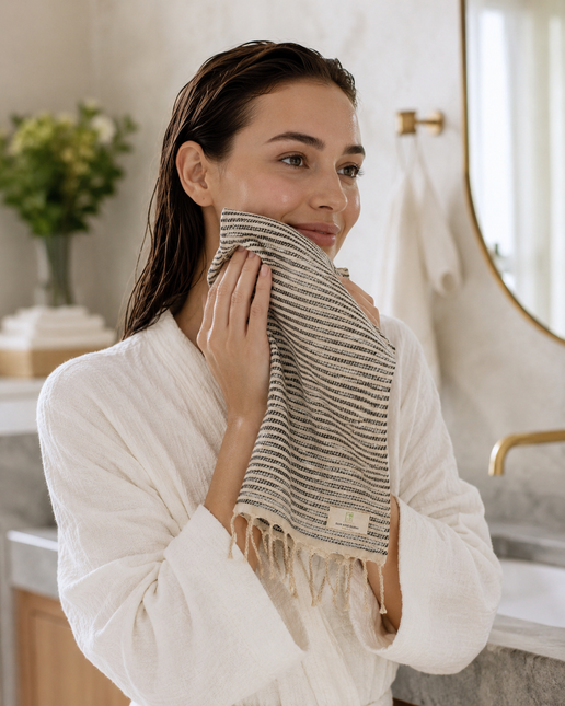 Turkish Cotton Hand Towel Black Stripes 45x90cm | Soft & Quick-Dry | SunKiss Dubai