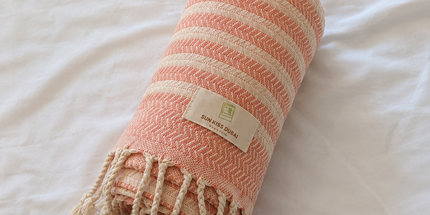 Turkish Cotton Hand Towel Peach Stripes 45x90cm | Soft & Quick-Dry | SunKiss Dubai