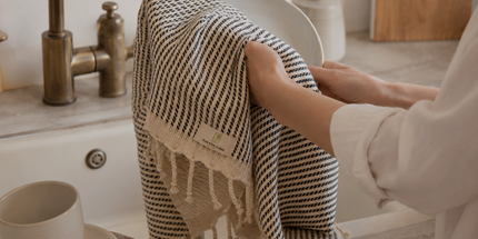 Turkish Cotton Hand Towel Black Stripes 45x90cm | Soft & Quick-Dry | SunKiss Dubai