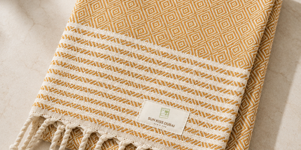 Turkish Cotton Hand Towel Mustard Stripes 45x90cm | Soft & Quick-Dry | SunKiss Dubai