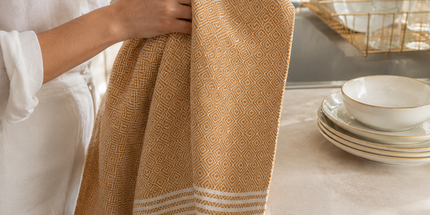 Turkish Cotton Hand Towel Mustard Stripes 45x90cm | Soft & Quick-Dry | SunKiss Dubai