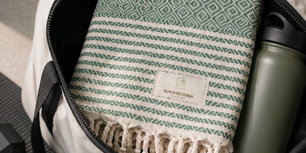 Turkish Cotton Hand Towel Green Zig-Zag 45x90cm | Soft & Quick-Dry | SunKiss Dubai
