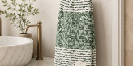 Turkish Cotton Hand Towel Green Zig-Zag 45x90cm | Soft & Quick-Dry | SunKiss Dubai
