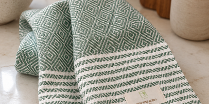 Turkish Cotton Hand Towel Green Zig-Zag 45x90cm | Soft & Quick-Dry | SunKiss Dubai