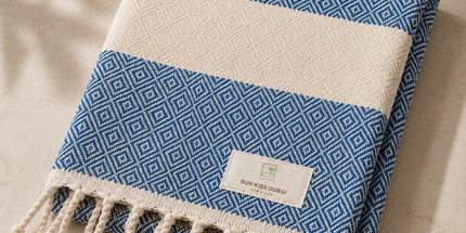 Turkish Cotton Hand Towel Navy Blue Zig-Zag 45x90cm | Soft & Quick-Dry | SunKiss Dubai