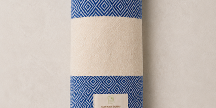 Turkish Cotton Hand Towel Navy Blue Zig-Zag 45x90cm | Soft & Quick-Dry | SunKiss Dubai