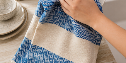 Turkish Cotton Hand Towel Navy Blue Zig-Zag 45x90cm | Soft & Quick-Dry | SunKiss Dubai
