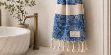 Turkish Cotton Hand Towel Navy Blue Zig-Zag 45x90cm | Soft & Quick-Dry | SunKiss Dubai