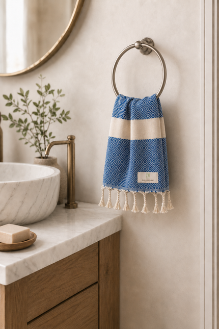 Turkish Cotton Hand Towel Navy Blue Zig-Zag 45x90cm | Soft & Quick-Dry | SunKiss Dubai