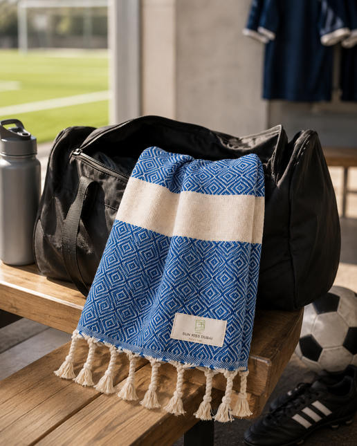 Turkish Cotton Hand Towel Navy Blue Zig-Zag 45x90cm | Soft & Quick-Dry | SunKiss Dubai