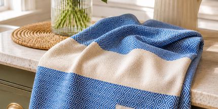 Turkish Cotton Hand Towel Navy Blue Zig-Zag 45x90cm | Soft & Quick-Dry | SunKiss Dubai