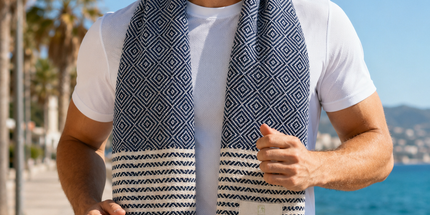 Turkish Cotton Hand Towel Blue Zig-Zag 45x90cm | Soft & Quick-Dry | SunKiss Dubai