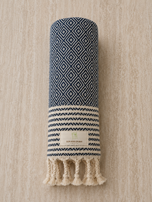 Turkish Cotton Hand Towel Blue Zig-Zag 45x90cm | Soft & Quick-Dry | SunKiss Dubai