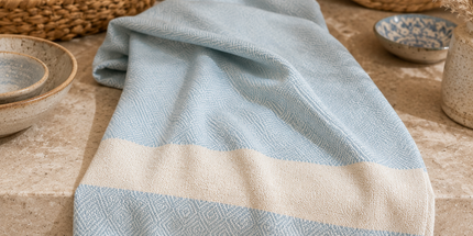 Turkish Cotton Hand Towel Baby Blue Stripes 45x90cm | Soft & Quick-Dry | SunKiss Dubai