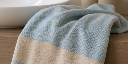 Turkish Cotton Hand Towel Baby Blue Stripes 45x90cm | Soft & Quick-Dry | SunKiss Dubai