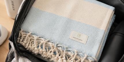 Turkish Cotton Hand Towel Baby Blue Stripes 45x90cm | Soft & Quick-Dry | SunKiss Dubai
