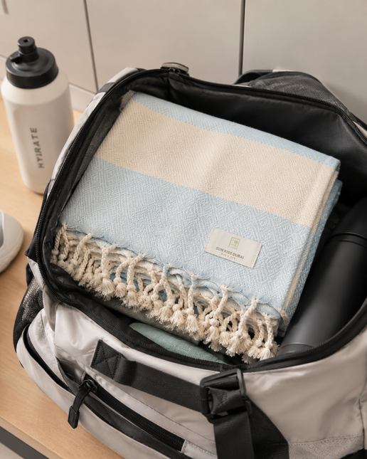 Turkish Cotton Hand Towel Baby Blue Stripes 45x90cm | Soft & Quick-Dry | SunKiss Dubai