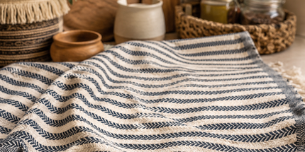 Turkish Cotton Hand Towel Indigo Blue Stripes 45x90cm | Soft & Quick-Dry | SunKiss Dubai