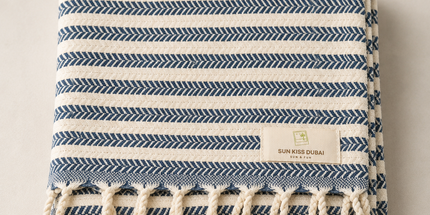Turkish Cotton Hand Towel Indigo Blue Stripes 45x90cm | Soft & Quick-Dry | SunKiss Dubai
