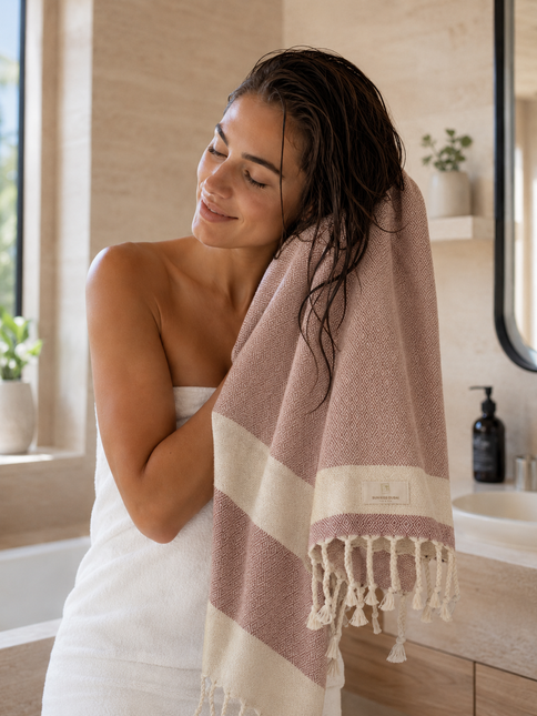 Turkish Cotton Hand Towel Maroon Zig-Zag 45x90cm | Soft & Quick-Dry | SunKiss Dubai