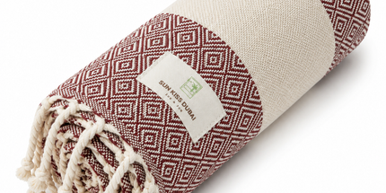 Turkish Cotton Hand Towel Maroon Zig-Zag 45x90cm | Soft & Quick-Dry | SunKiss Dubai