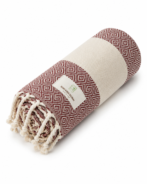 Turkish Cotton Hand Towel Maroon Zig-Zag 45x90cm | Soft & Quick-Dry | SunKiss Dubai