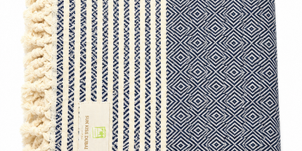 Turkish Cotton Hand Towel Navy Blue Pattern 45x90cm | Soft & Quick-Dry | SunKiss Dubai