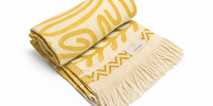 SunKiss Dubai Turkish Beach Towel – Bohemian Yellow Waves | 100 x 80 cm Cotton Towel