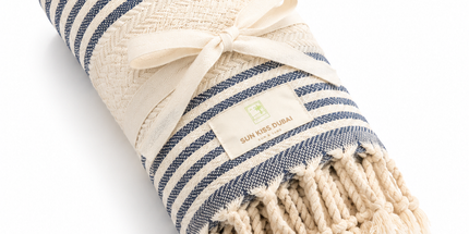Turkish Cotton Hand Towel Navy Blue Stripes 45x90cm | Soft & Quick-Dry | SunKiss Dubai