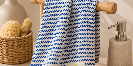 Turkish Cotton Hand Towel Blue Stripes 45x90cm | Soft & Quick-Dry | SunKiss Dubai