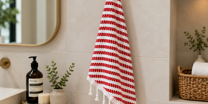 Turkish Cotton Hand Towel Red Stripes 45x90cm | Soft & Quick-Dry | SunKiss Dubai