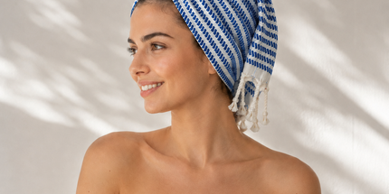Turkish Cotton Hand Towel Blue Stripes 45x90cm | Soft & Quick-Dry | SunKiss Dubai