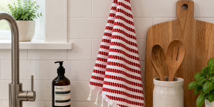 Turkish Cotton Hand Towel Red Stripes 45x90cm | Soft & Quick-Dry | SunKiss Dubai