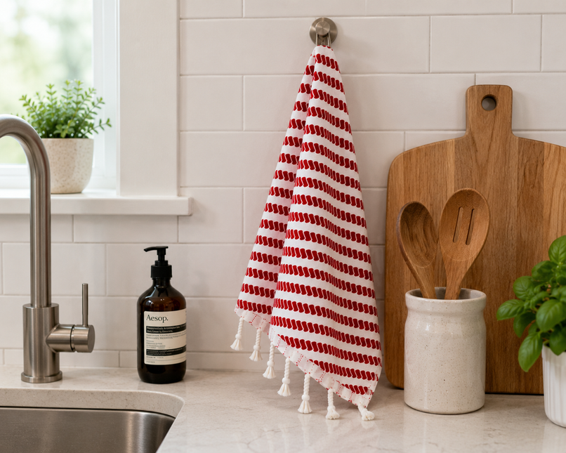 Turkish Cotton Hand Towel Red Stripes 45x90cm | Soft & Quick-Dry | SunKiss Dubai