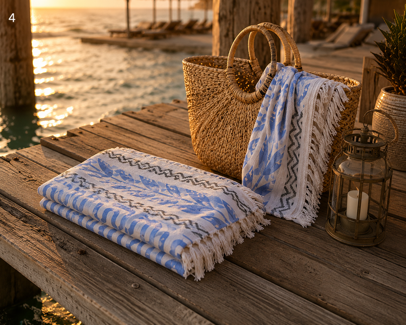 SunKiss Dubai Turkish Beach Towel – Bohemian Petrol Blue Waves | 100 x 80 cm Cotton Towel