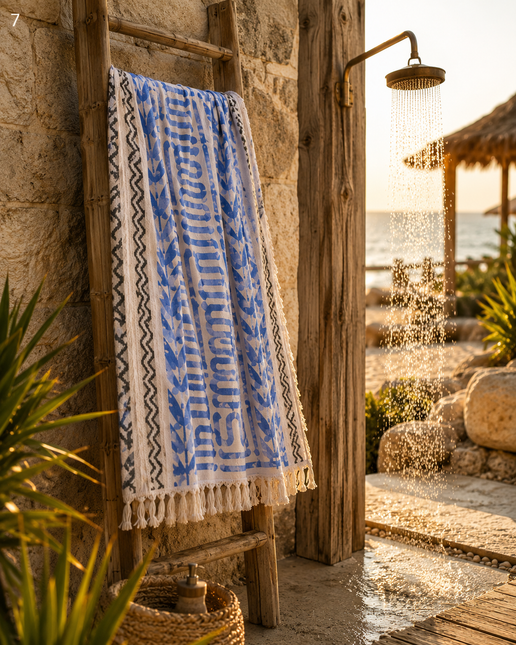 SunKiss Dubai Turkish Beach Towel – Bohemian Petrol Blue Waves | 100 x 80 cm Cotton Towel