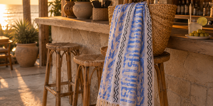 SunKiss Dubai Turkish Beach Towel – Bohemian Petrol Blue Waves | 100 x 80 cm Cotton Towel
