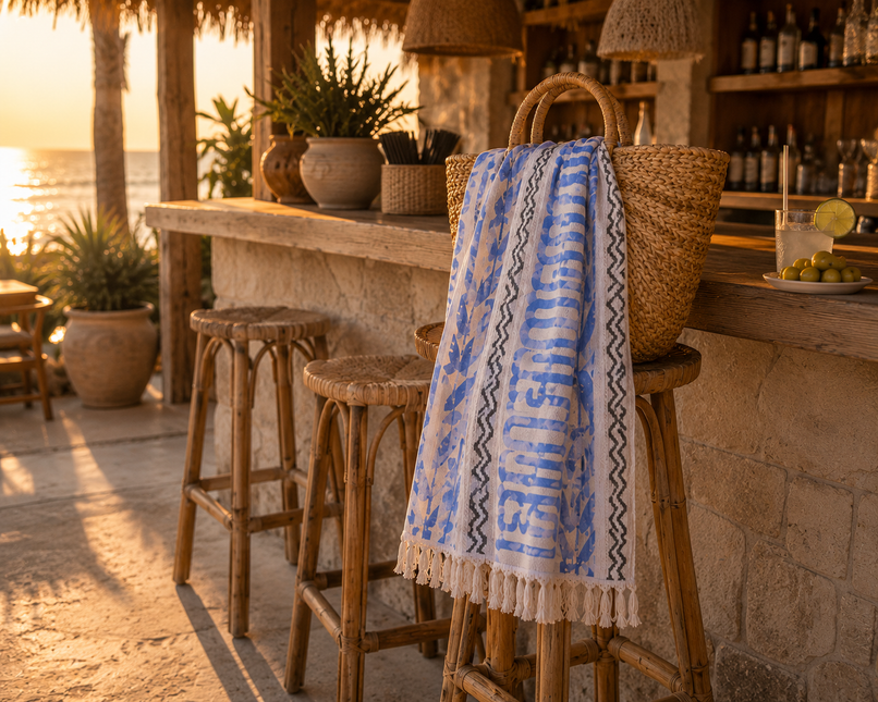 SunKiss Dubai Turkish Beach Towel – Bohemian Petrol Blue Waves | 100 x 80 cm Cotton Towel