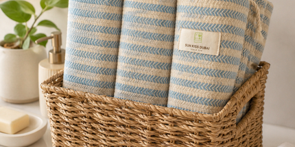 Turkish Cotton Hand Towel Sky Blue Stripes 45x90cm | Soft & Quick-Dry | SunKiss Dubai