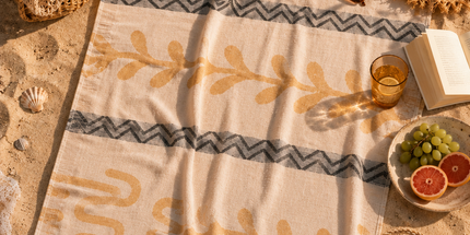 SunKiss Dubai Turkish Beach Towel – Bohemian Mustard Yellow Waves | 100 x 80 cm Cotton Towel