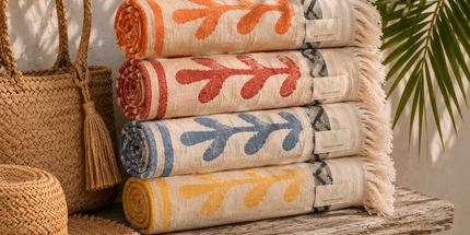 SunKiss Dubai Turkish Beach Towel – Bohemian Mustard Yellow Waves | 100 x 80 cm Cotton Towel