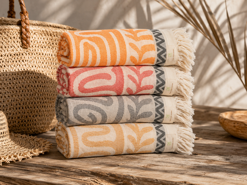 SunKiss Dubai Turkish Beach Towel – Bohemian Blue Waves | 100 x 80 cm Cotton Towel
