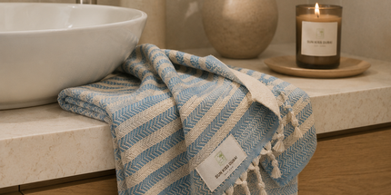 Turkish Cotton Hand Towel Sky Blue Stripes 45x90cm | Soft & Quick-Dry | SunKiss Dubai