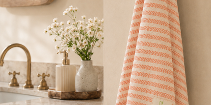 Turkish Cotton Hand Towel Peach Stripes 45x90cm | Soft & Quick-Dry | SunKiss Dubai