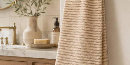 Turkish Cotton Hand Towel Beige Stripes 45x90cm | Soft & Quick-Dry | SunKiss Dubai